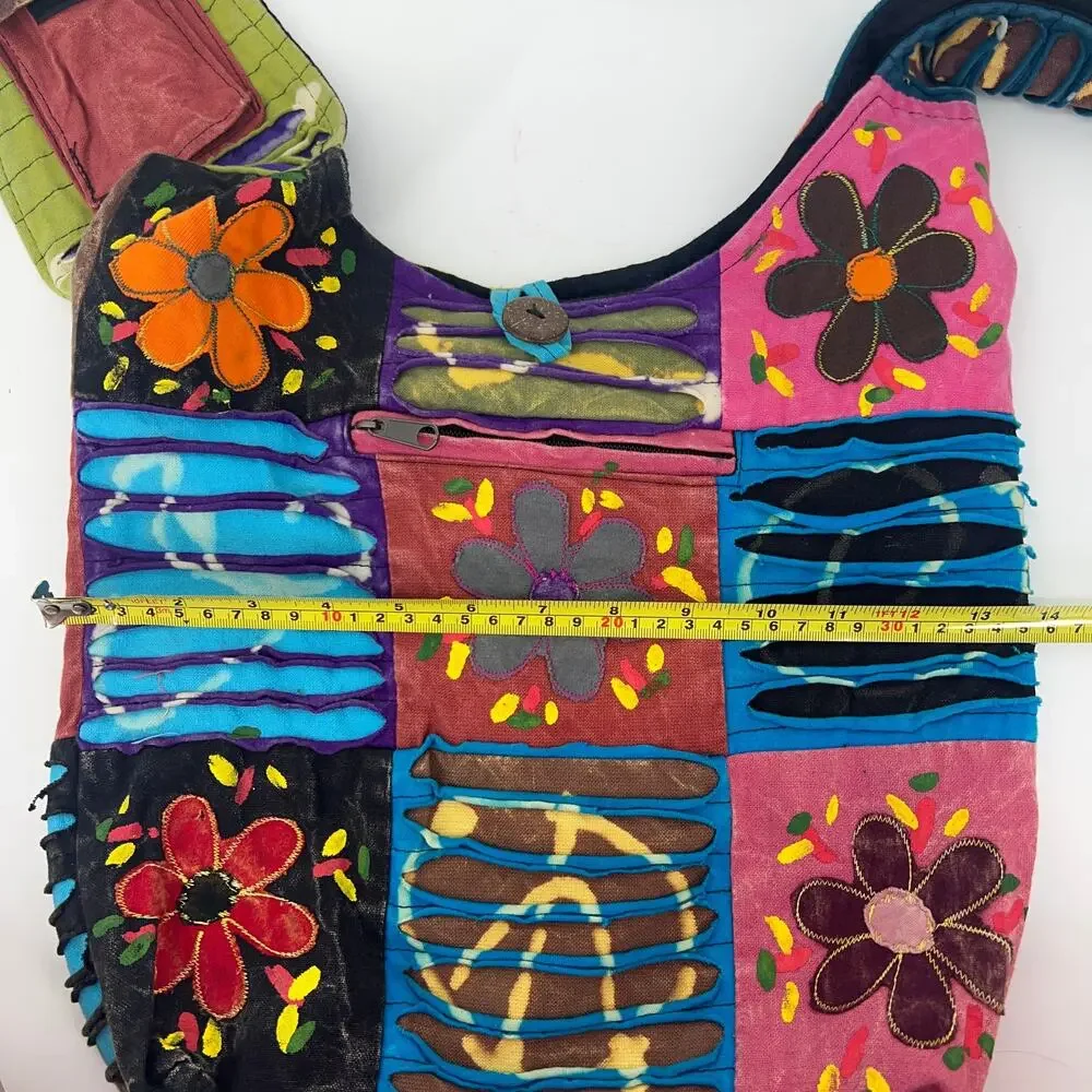 Rising International Boho Hippie Peace Flower Power Patchwork Shoulder Bag Purse